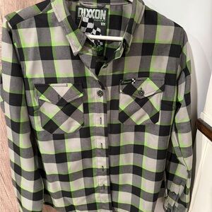 DIXXON Women's Black and Green Plaid Button Down Shirt